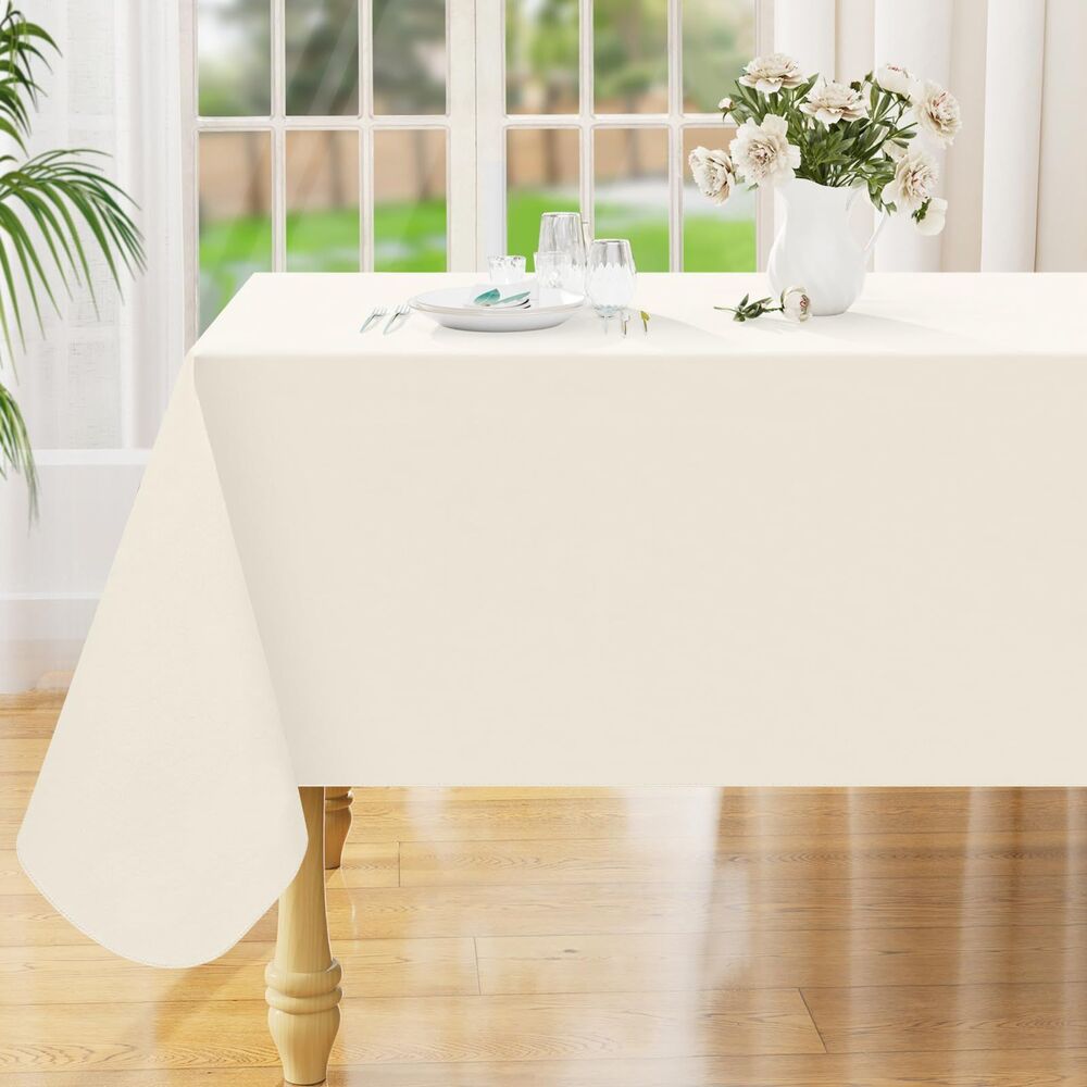 Square Table Cloth 54x54 Inch, Waterproof Vinyl Tablecloth Protector (Beige)